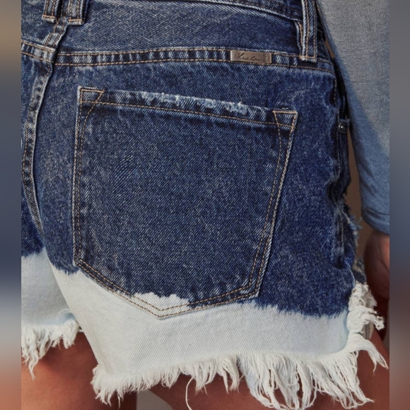 KanCan High Rise Frayed Distressed Hem Bleached Dip Dyed Denim Jean Shorts NWT - Picture 7 of 10